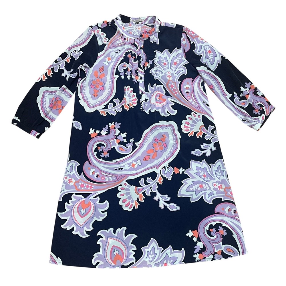 Gap Women's XS Navy Blue Paisley Pintuck Preppy‎ Lightweight Relaxed Shift Dress